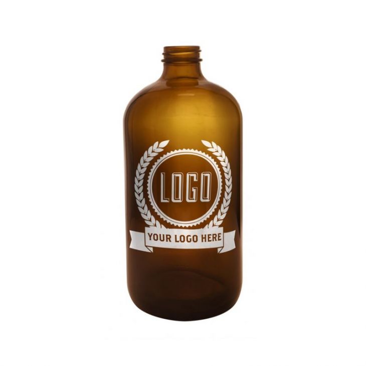 32 oz Custom Boston Round Amber Growler with Closure Cap Included main image